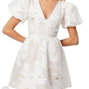 Elliatt Ivory and Gold Bow Back Dress